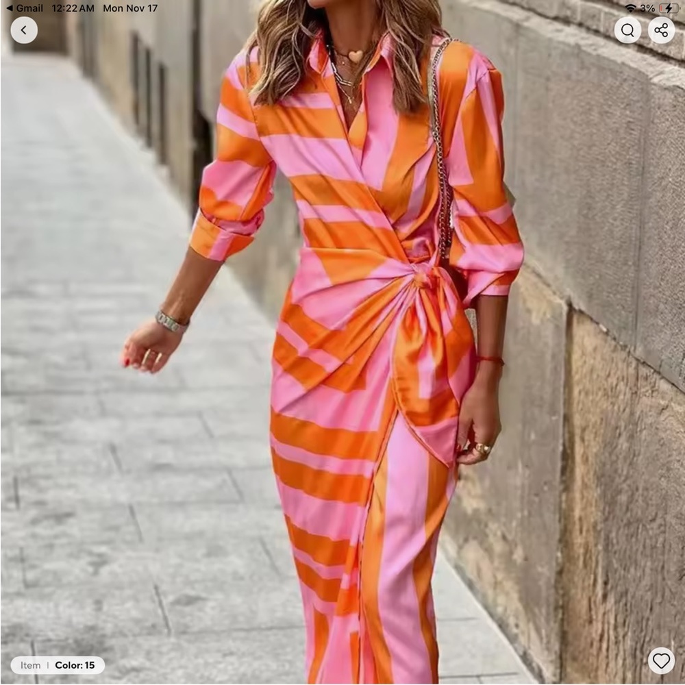 Striped Pink and Orange Wrap Dress